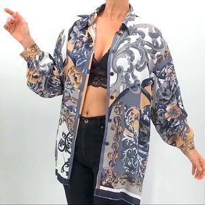 Vintage 90’s Mid Century Modern Floral Baroque Made In Germany Blouse Top